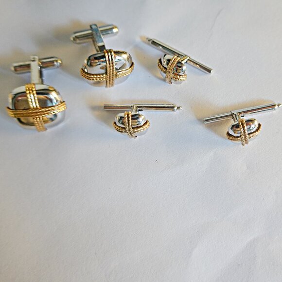 Cufflinks and Stud Set in sterling silver and gold - Picture 1 of 1